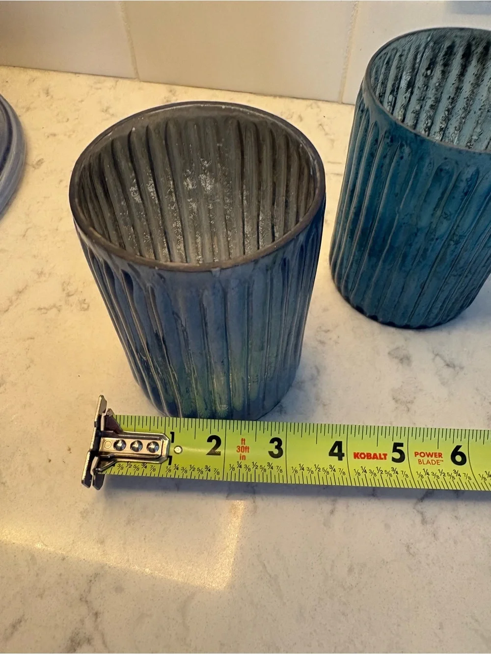 2 pottery barn, 2 unbranded Blue Glass Votive Candle Holders - Set of 4
